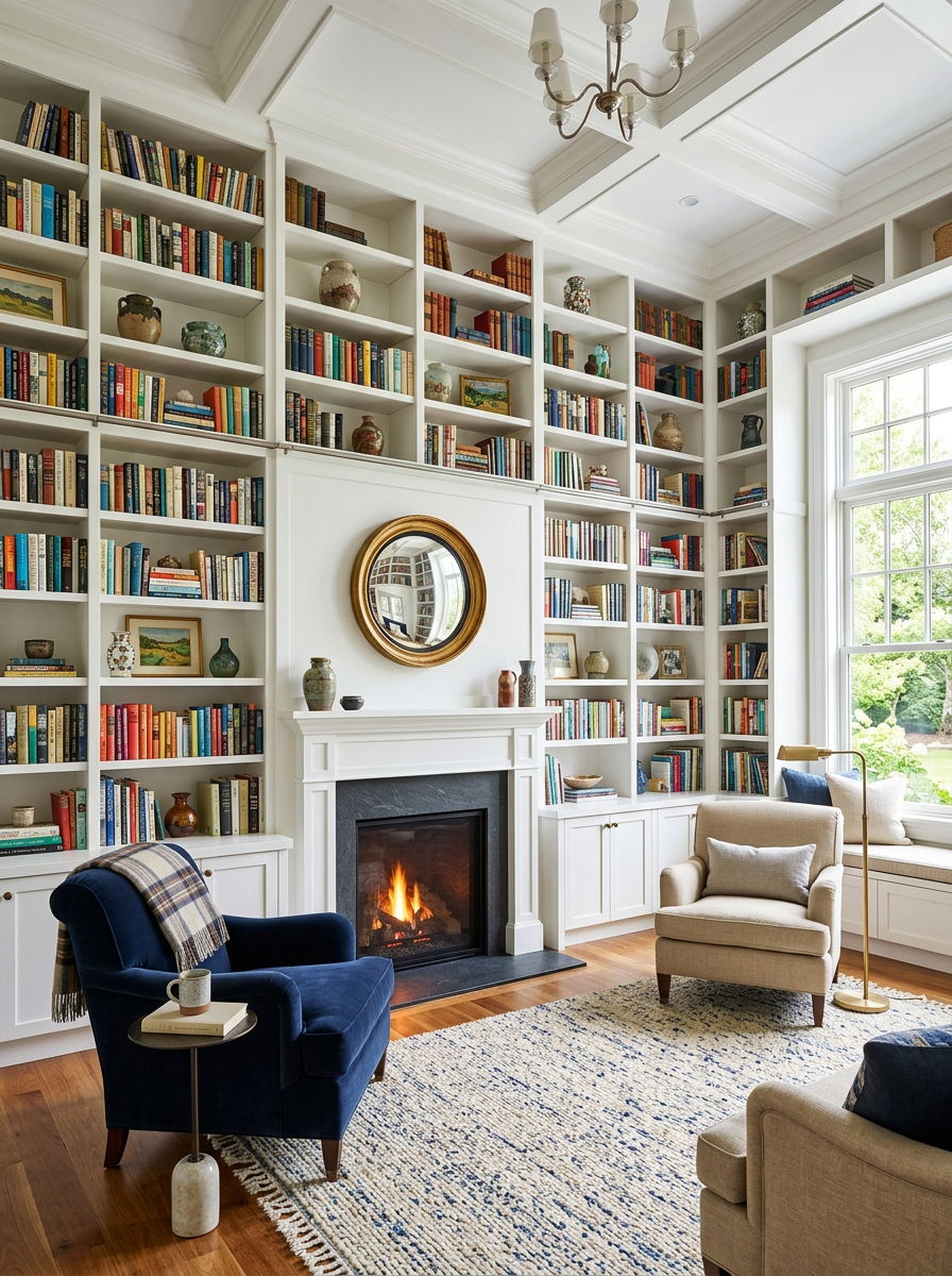 Built in bookshelf lounge - 30 heritage lounge room ideas