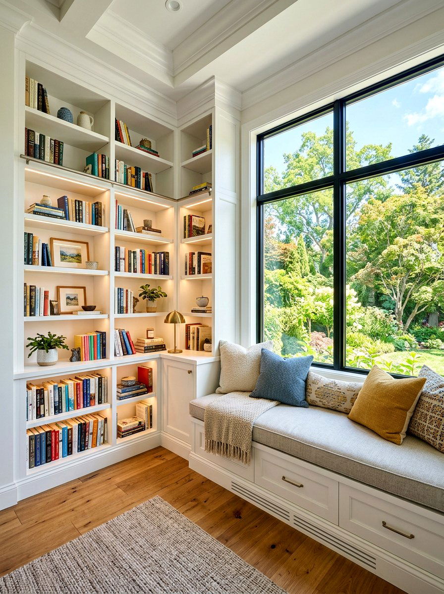 Built in bookshelf nook - 30 bright reading nook ideas