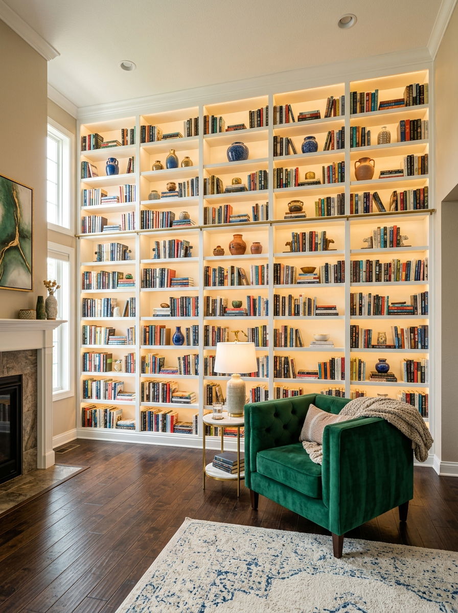Built in bookshelf wall living room - 30 no fireplace living room ideas