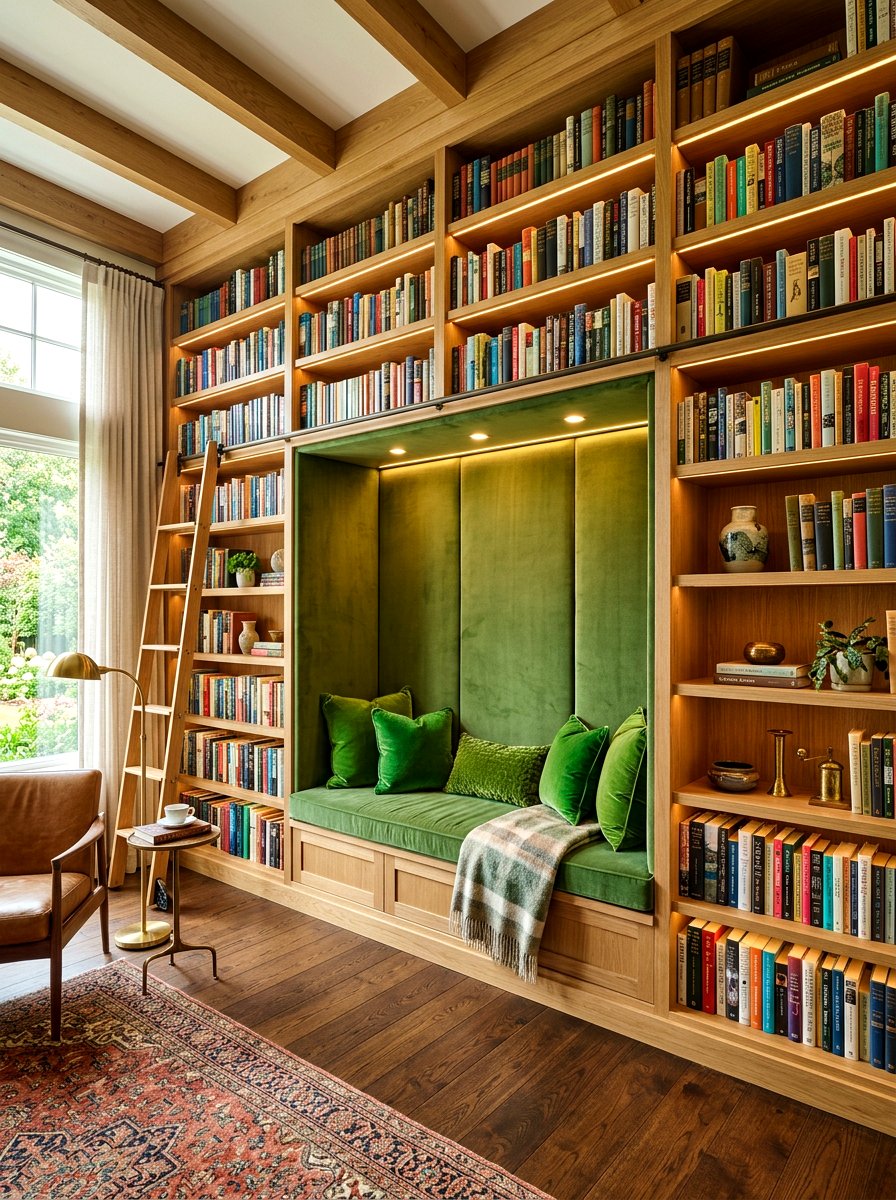 Built in bookshelf with seat - 30 bedroom reading corner ideas