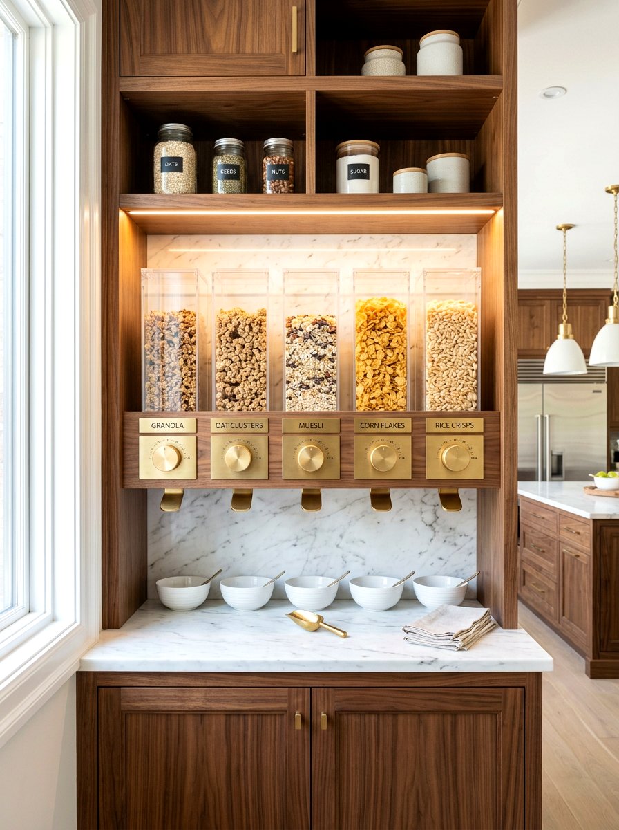Built in cereal dispenser pantry - 30 cereal station pantry ideas