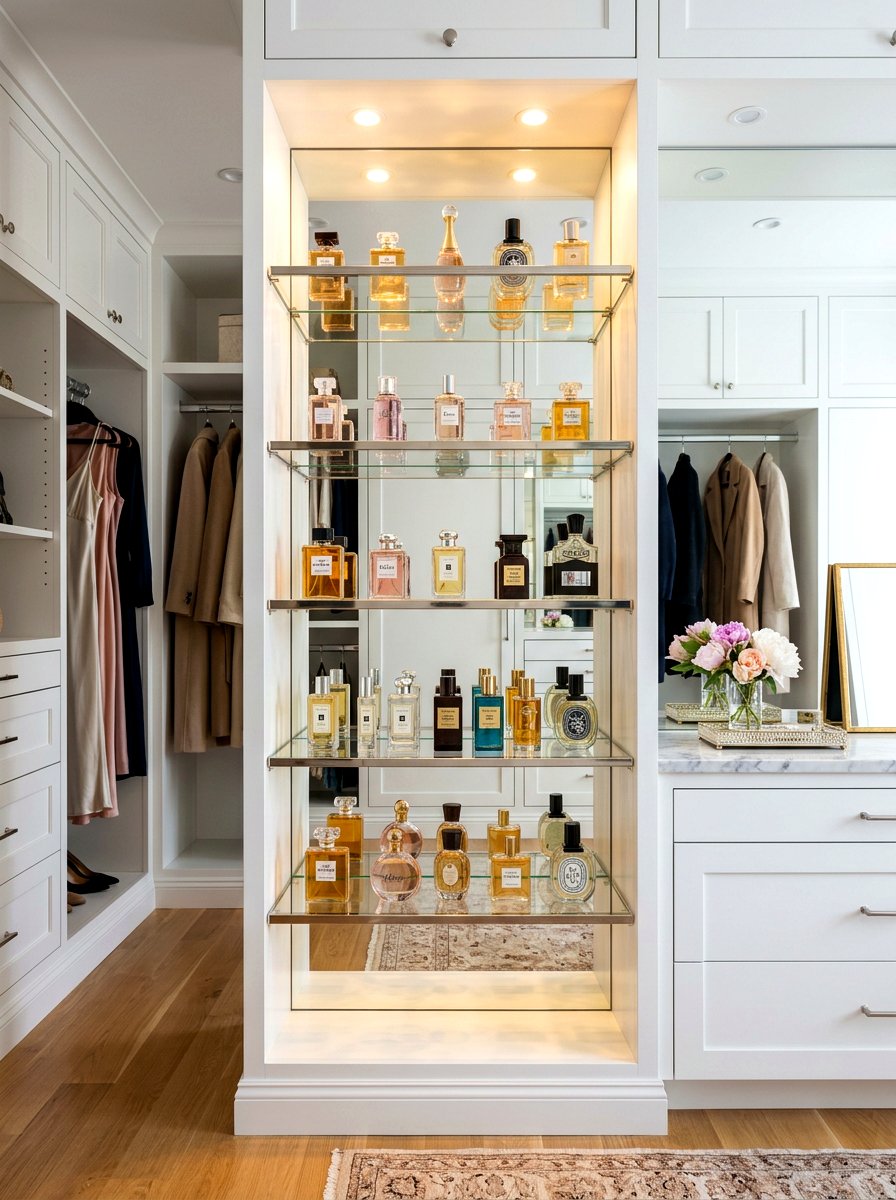 Built in closet perfume display - 30 glam closet ideas