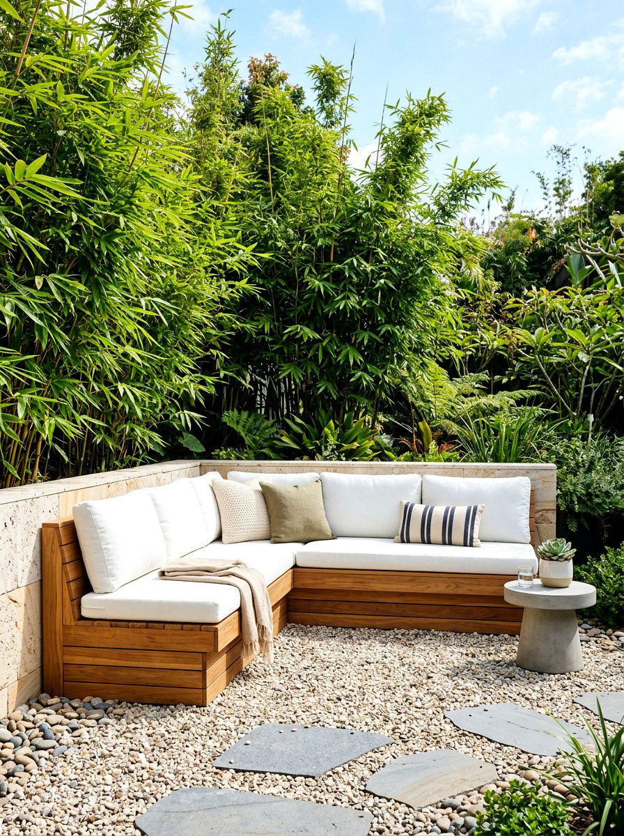 Built in corner bench - 30 small courtyard seating ideas