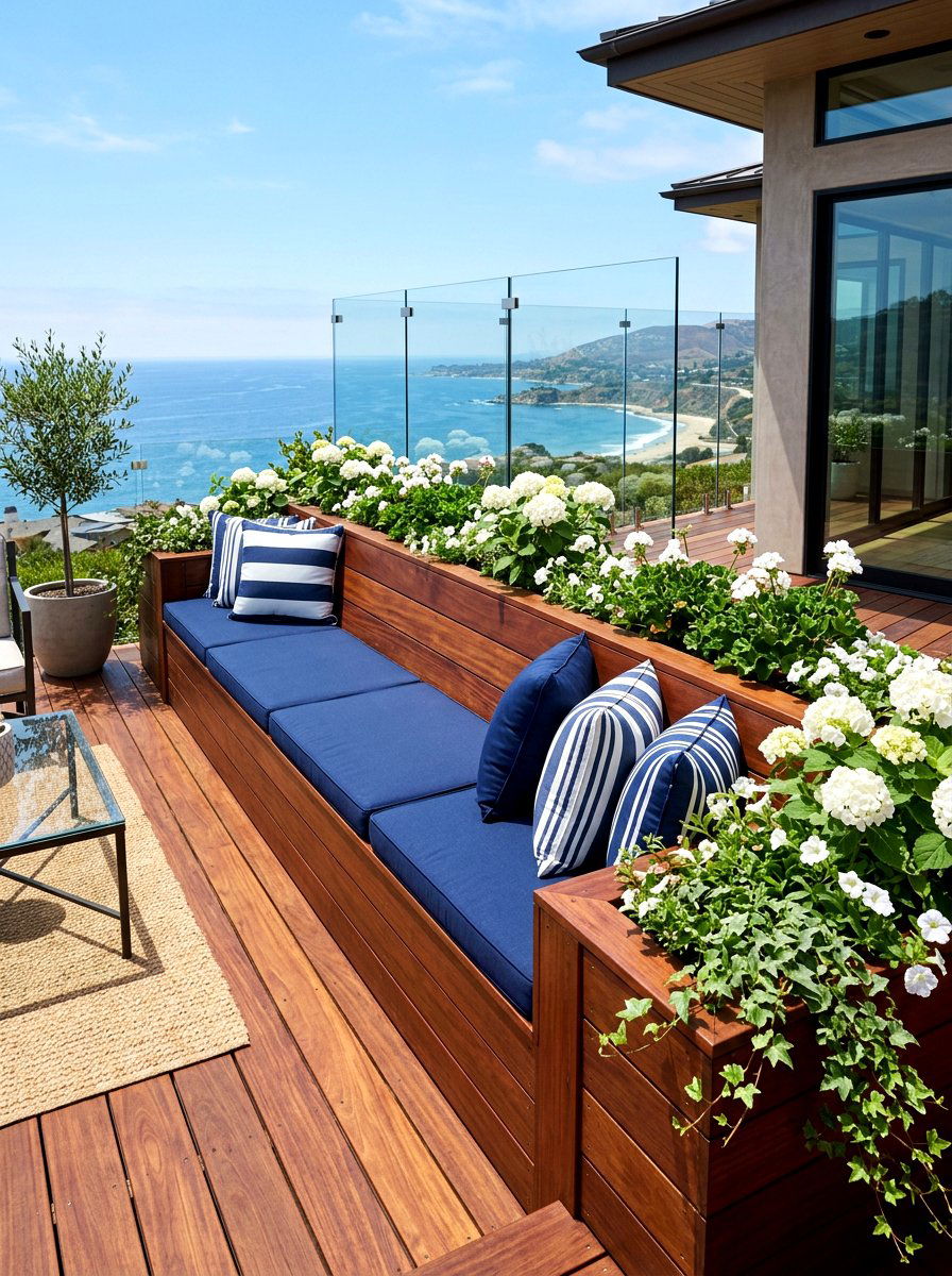 Built in deck bench - 30 deck lounge furniture ideas