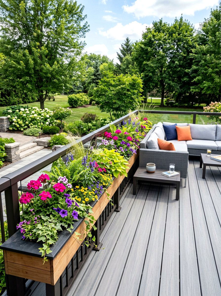 Built in deck planters - 30 deck border planting ideas