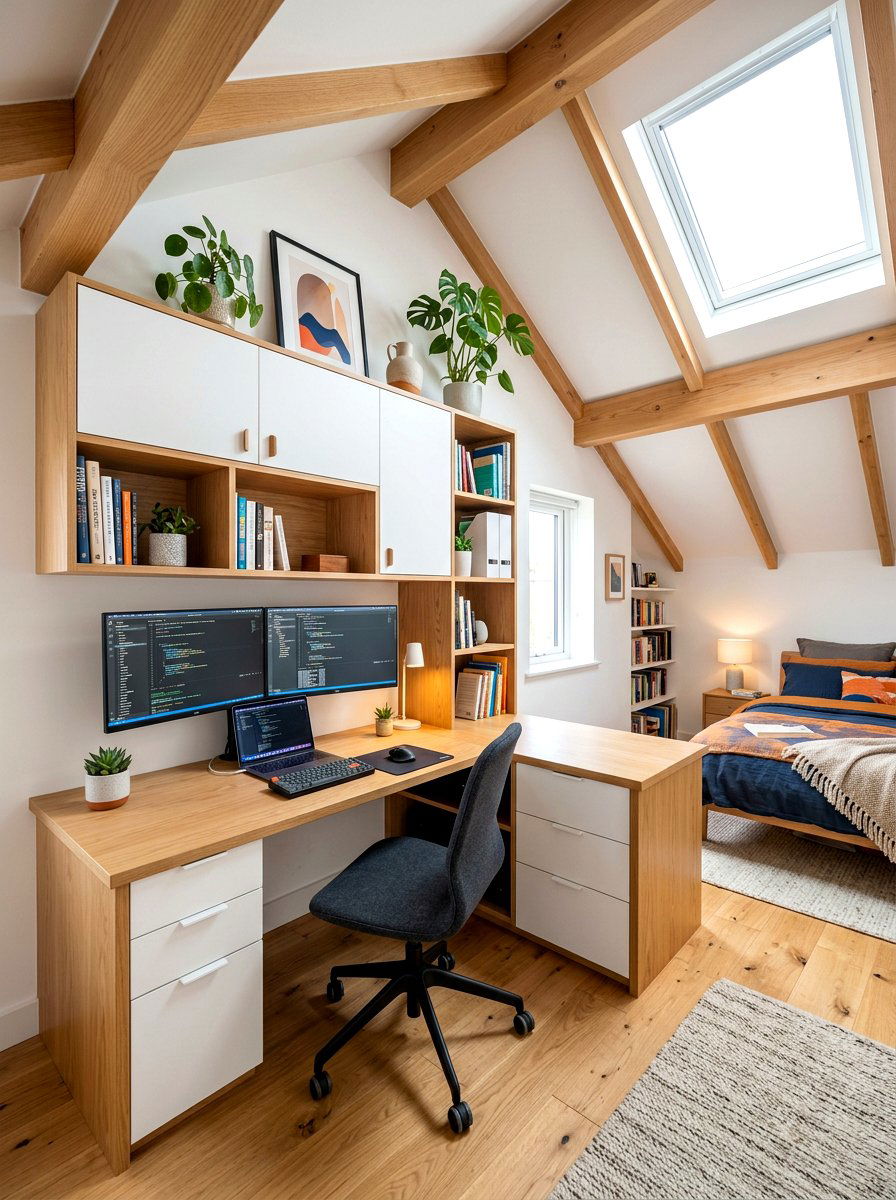 Built in desk storage - 30 attic bedroom storage ideas