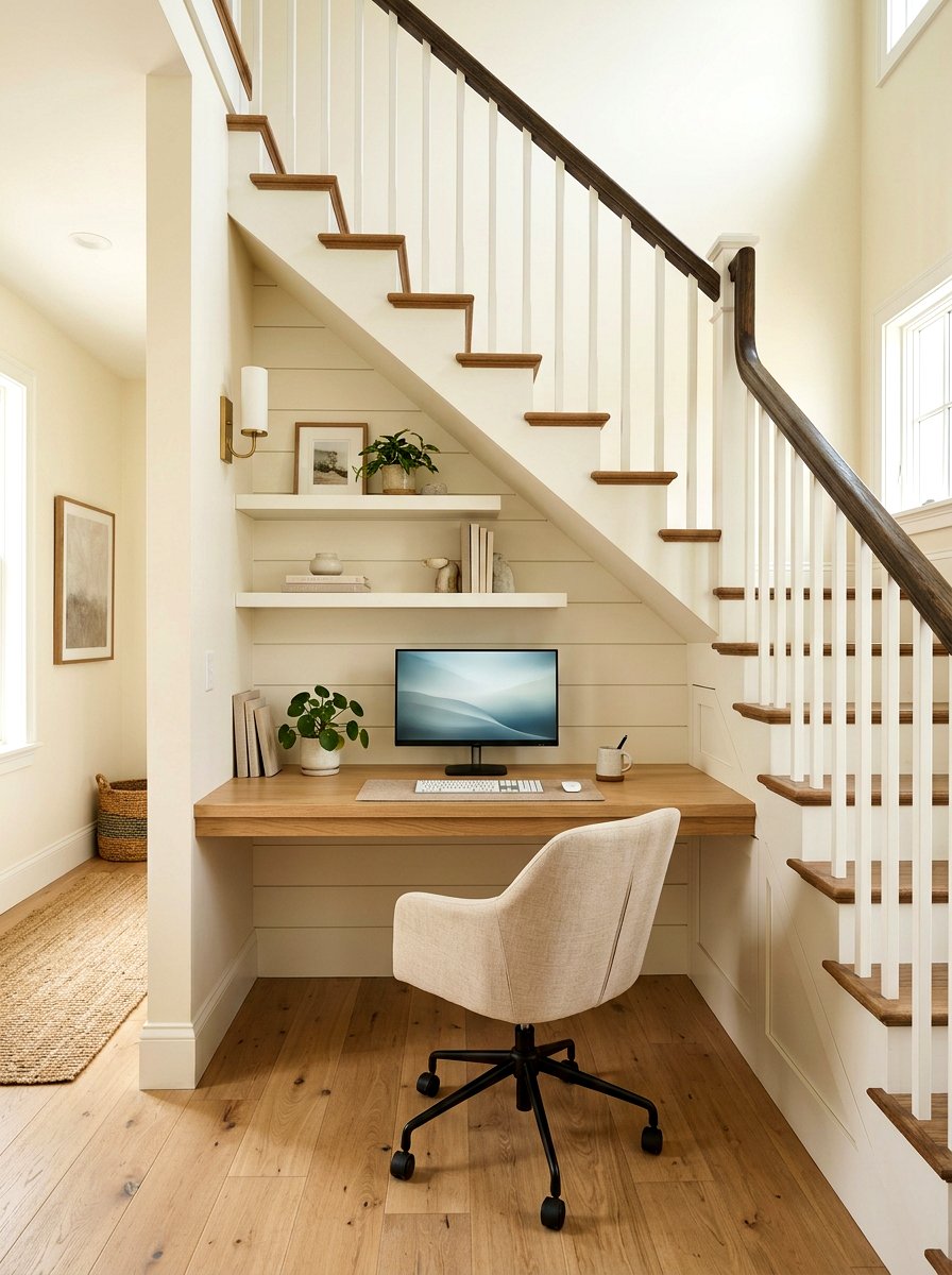 Built in desk under stairs - 30 homework nook ideas