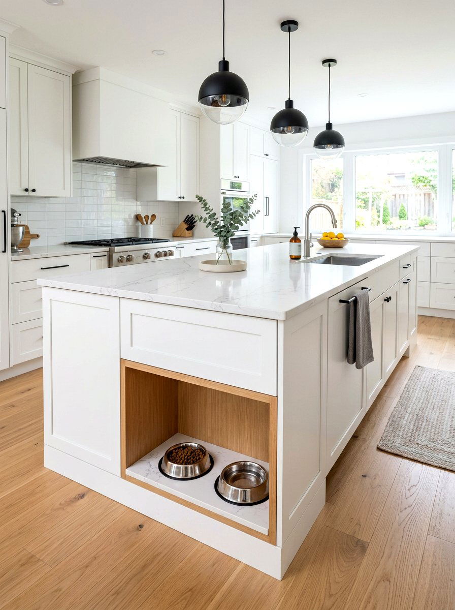 Built in dog bowl kitchen island - 30 pet station kitchen ideas