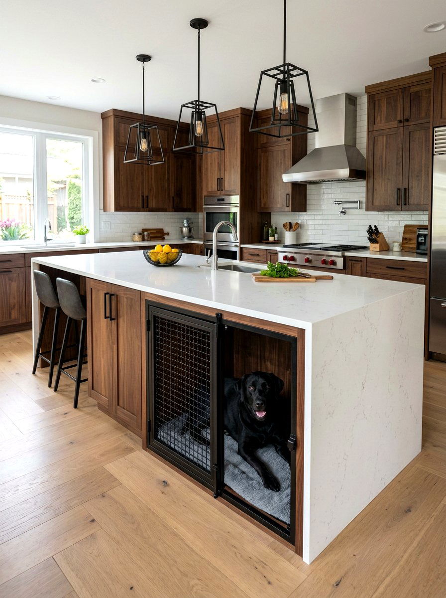 Built in dog crate - 30 pet room ideas