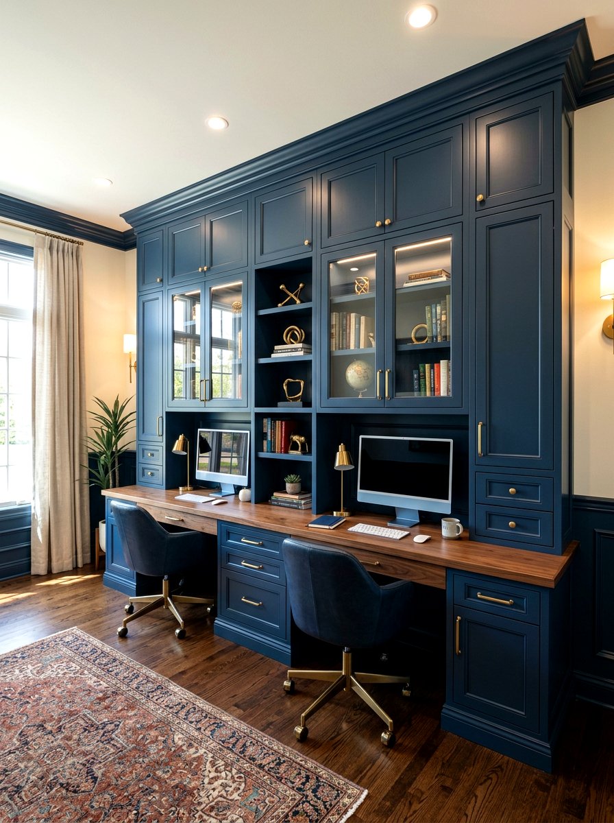 Built in double office cabinetry - 30 double desk office ideas