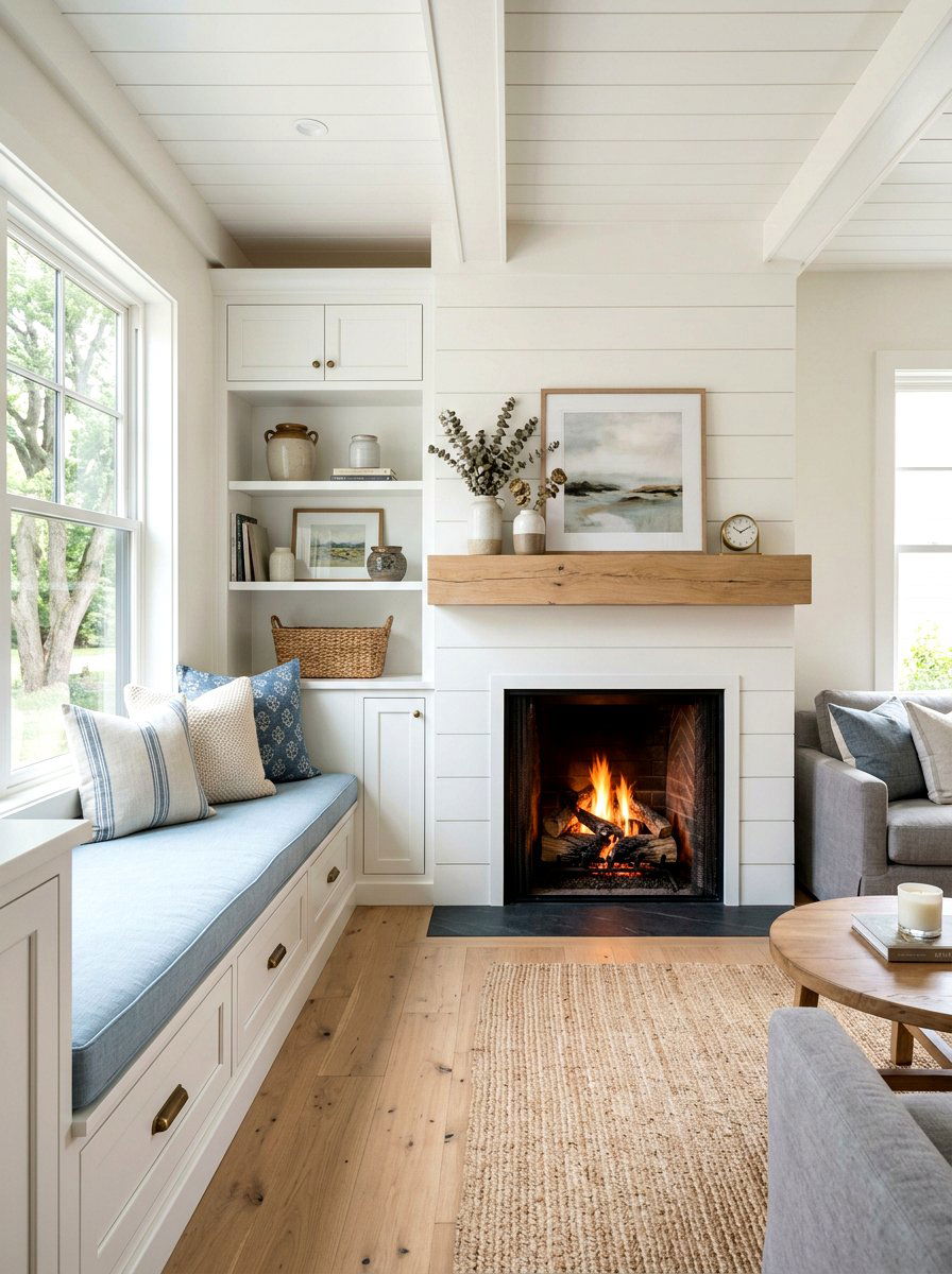 Built in fireplace bench - 30 hearth seating ideas