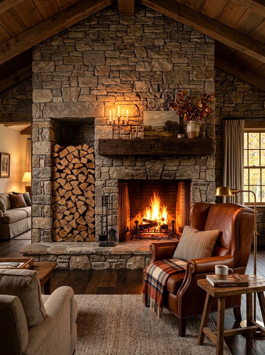 Built in fireplace log niche - 30 log holder ideas