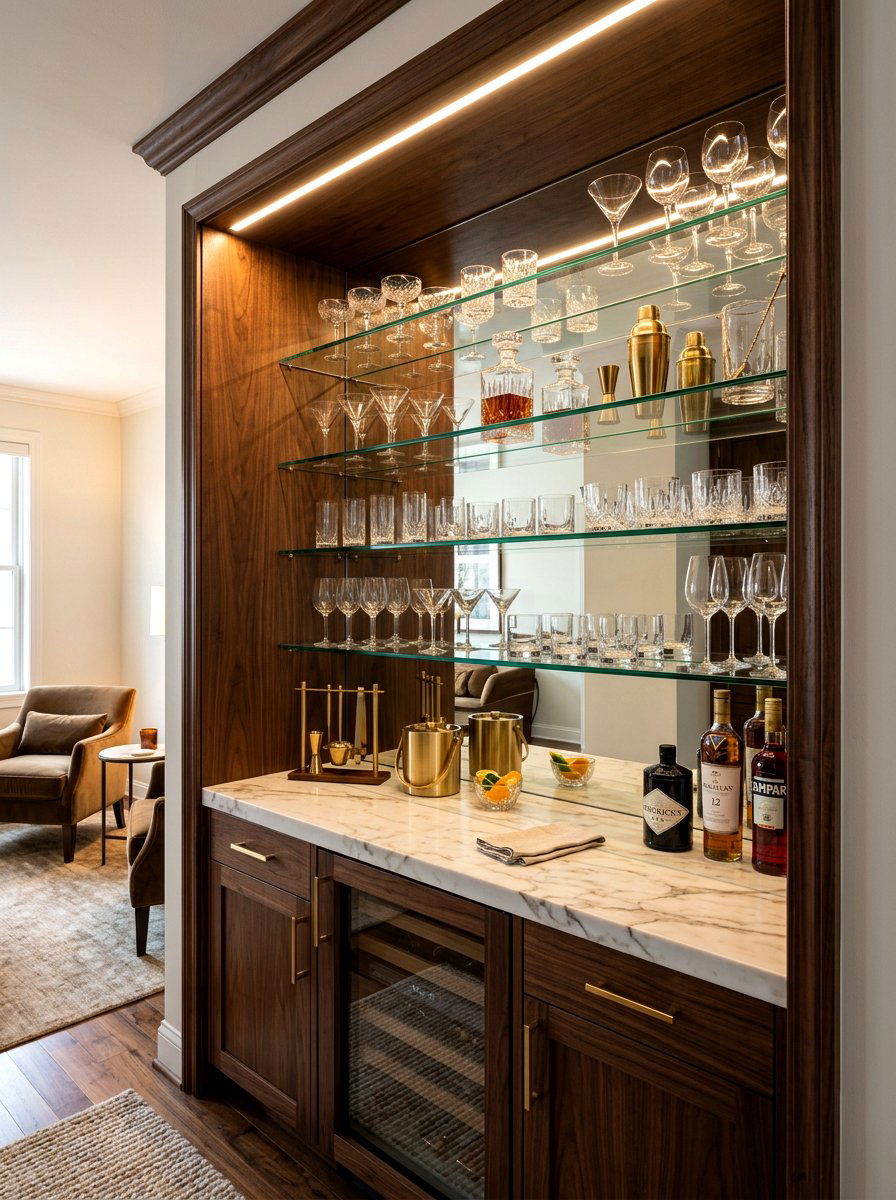 Built in glassware bar nook - 30 glassware display ideas