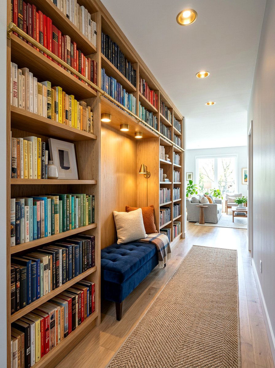 Built in hallway bookshelf - 30 hallway reading nook ideas