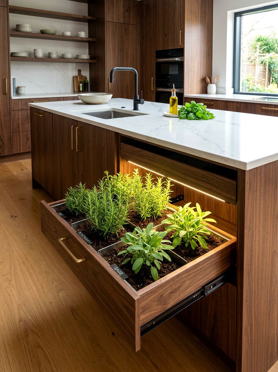 Built in herb drawer - 30 kitchen herb shelf ideas