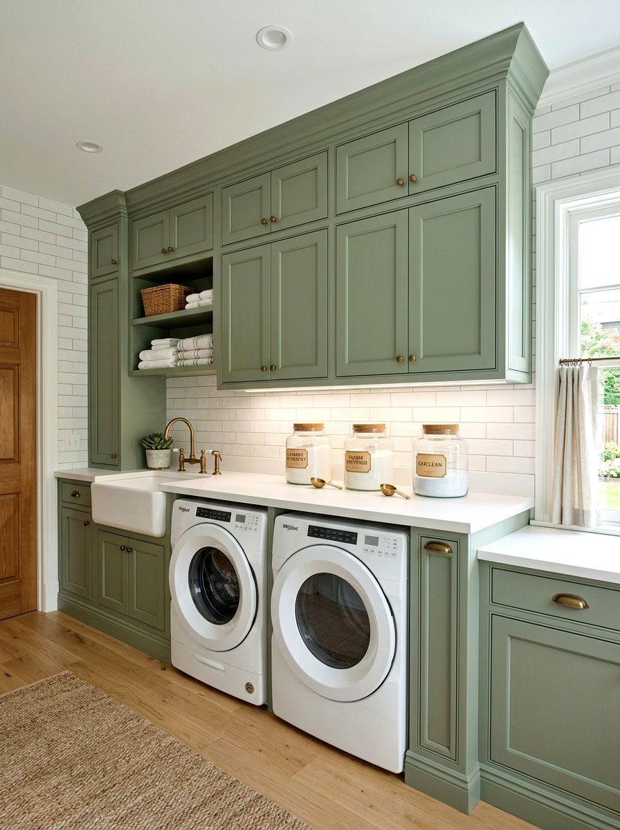 Built in laundry room cabinetry with counter - 30 laundry room folding station ideas