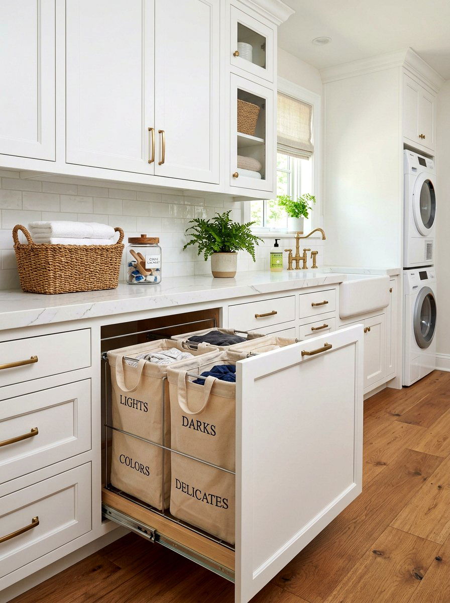 Built in laundry sorter - 30 farmhouse laundry room ideas