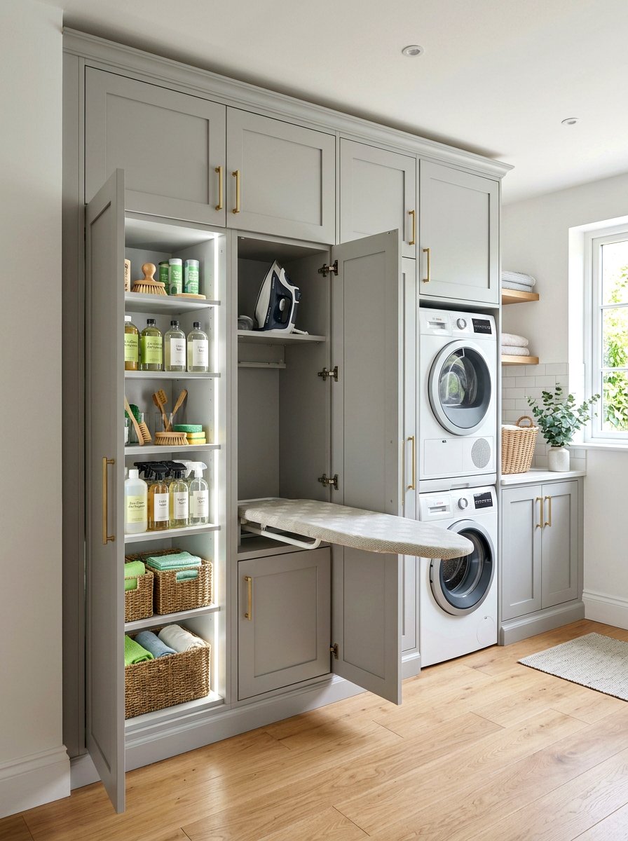 Built in laundry wardrobe - 30 green cleaning station ideas