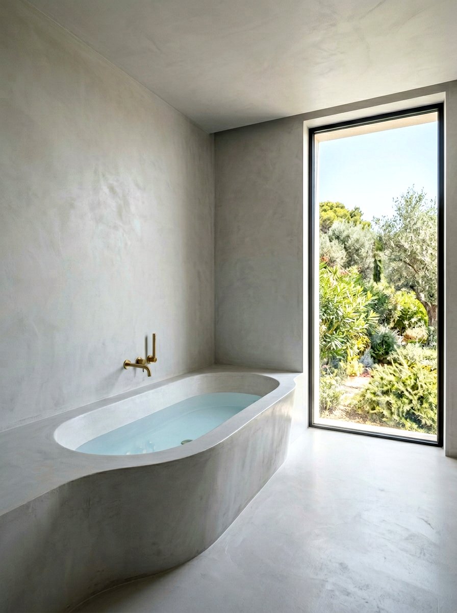 Built in microcement bathtub - 30 microcement bathroom ideas