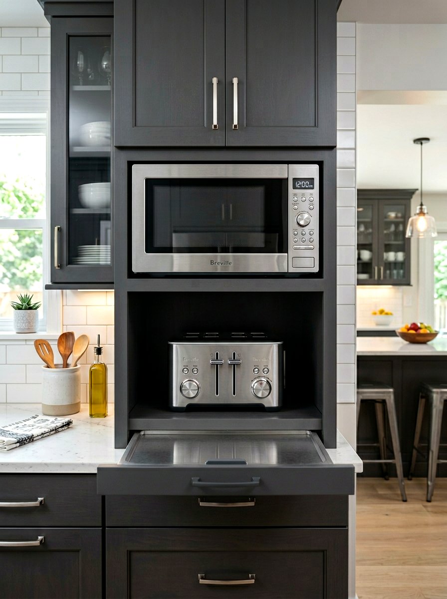 Built in microwave and toaster cabinet - 30 breakfast station cabinet ideas