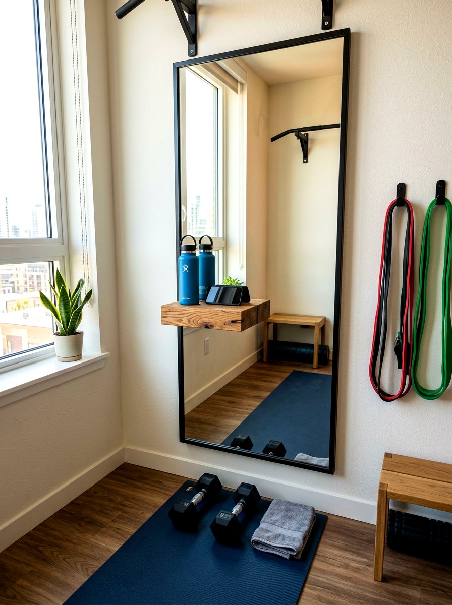 Built in mirror shelf - 30 workout room mirror ideas