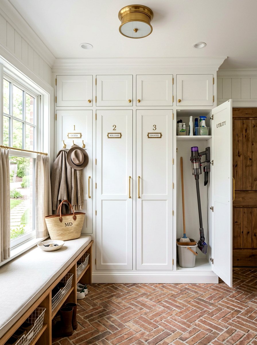 Built in mudroom lockers - 30 cleaning supply storage ideas