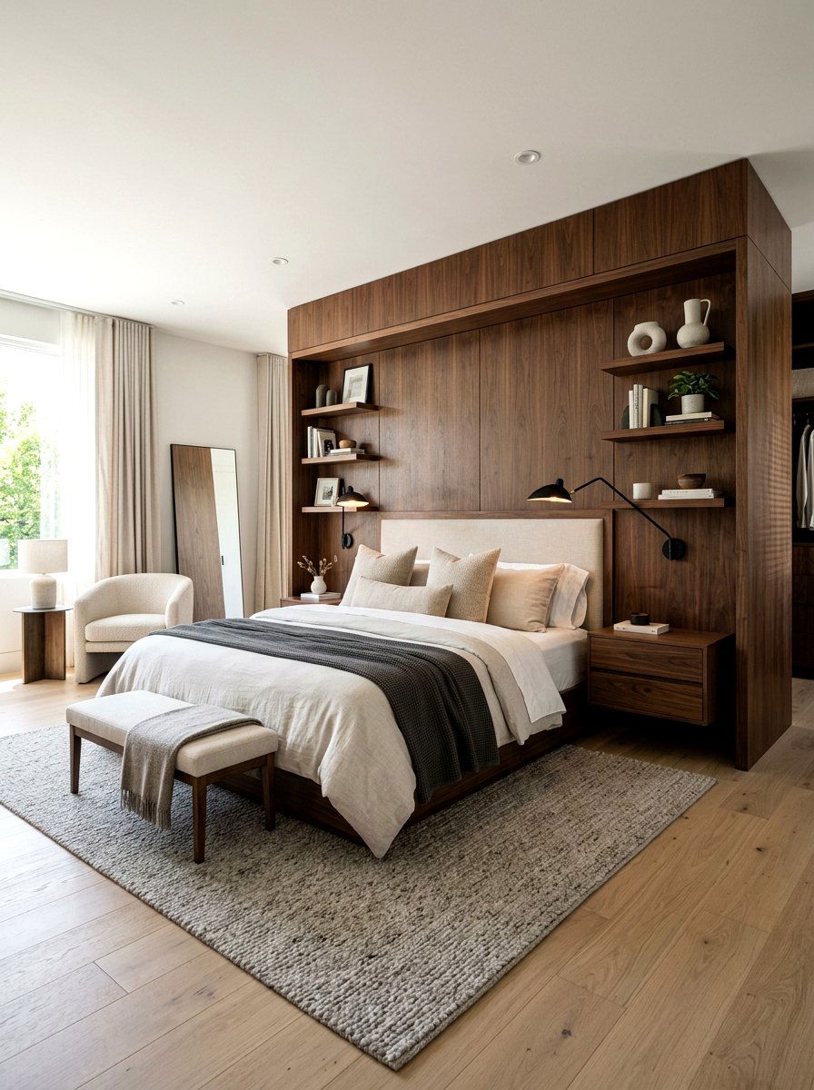 Built in nightstand headboard - 30 wall to wall headboard ideas