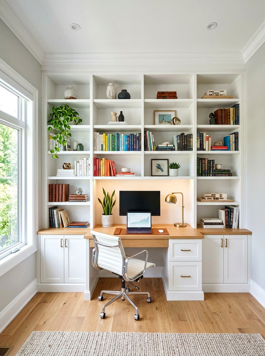Built in office shelving - 30 office bookshelf styling ideas