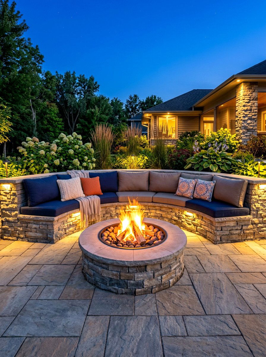 Built in paver seating fire pit - 30 paver fire pit patio ideas