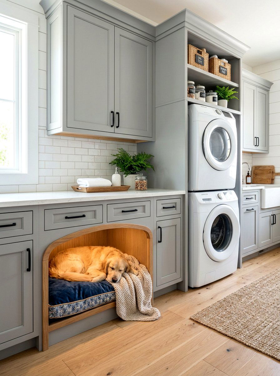 Built in pet bed - 30 pet laundry room ideas