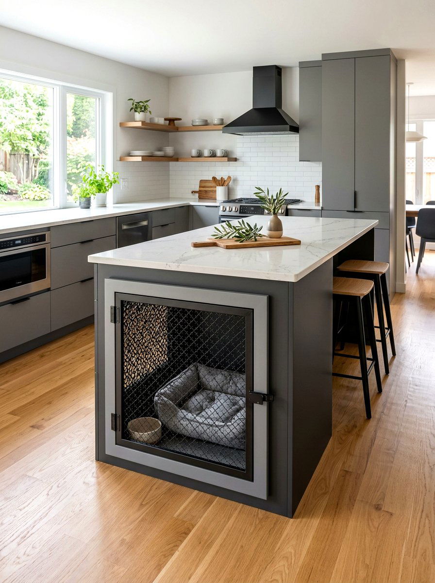 Built in pet crate - 30 pet nook apartment ideas