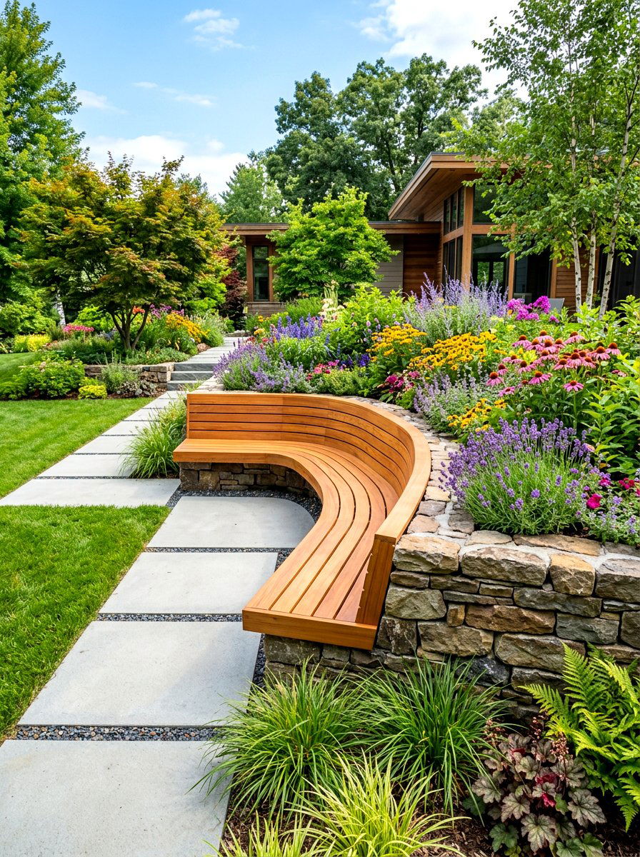 Built in planter seating - 30 front yard seating ideas