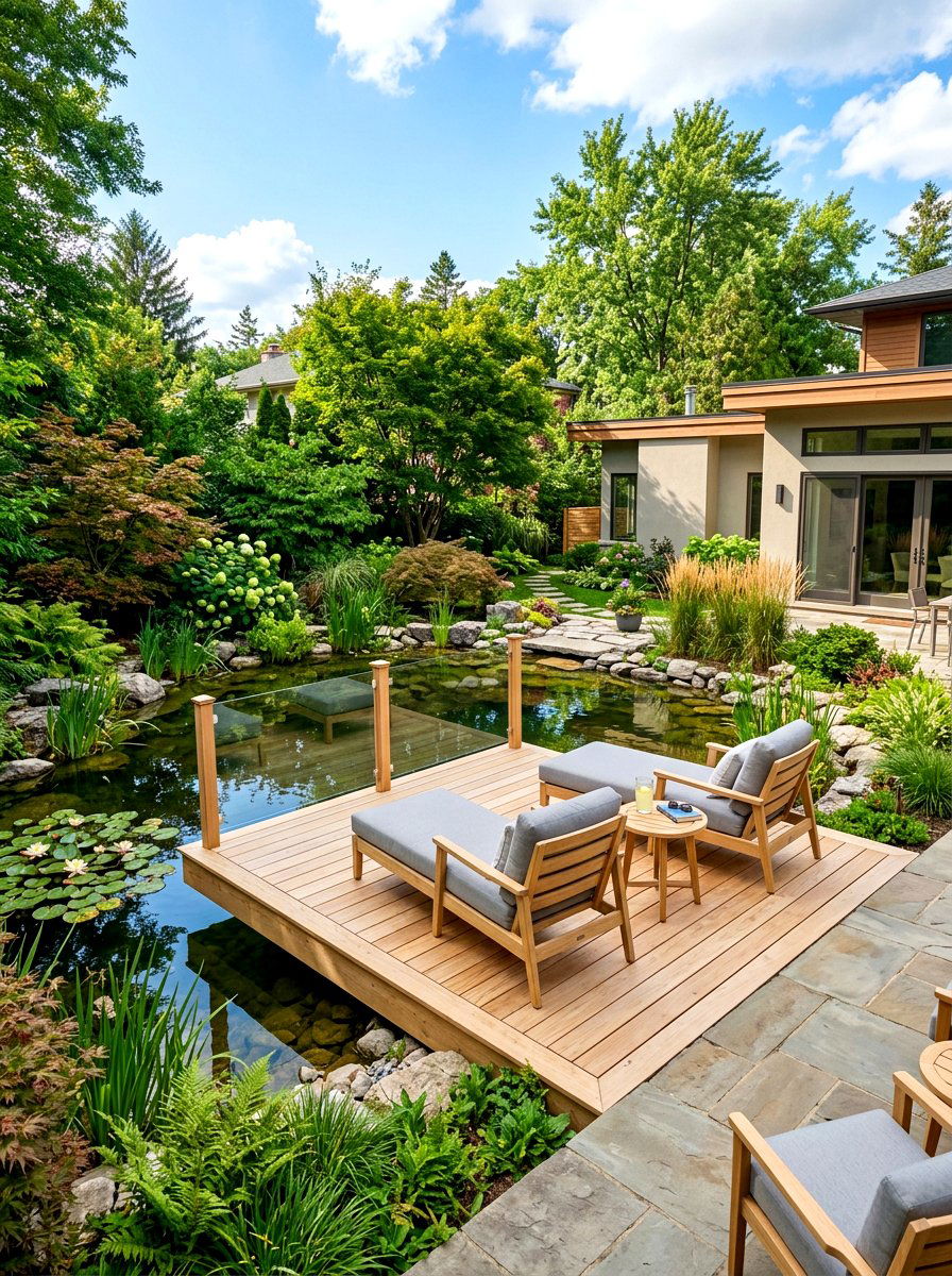 Built in pond deck - 30 pond landscaping ideas