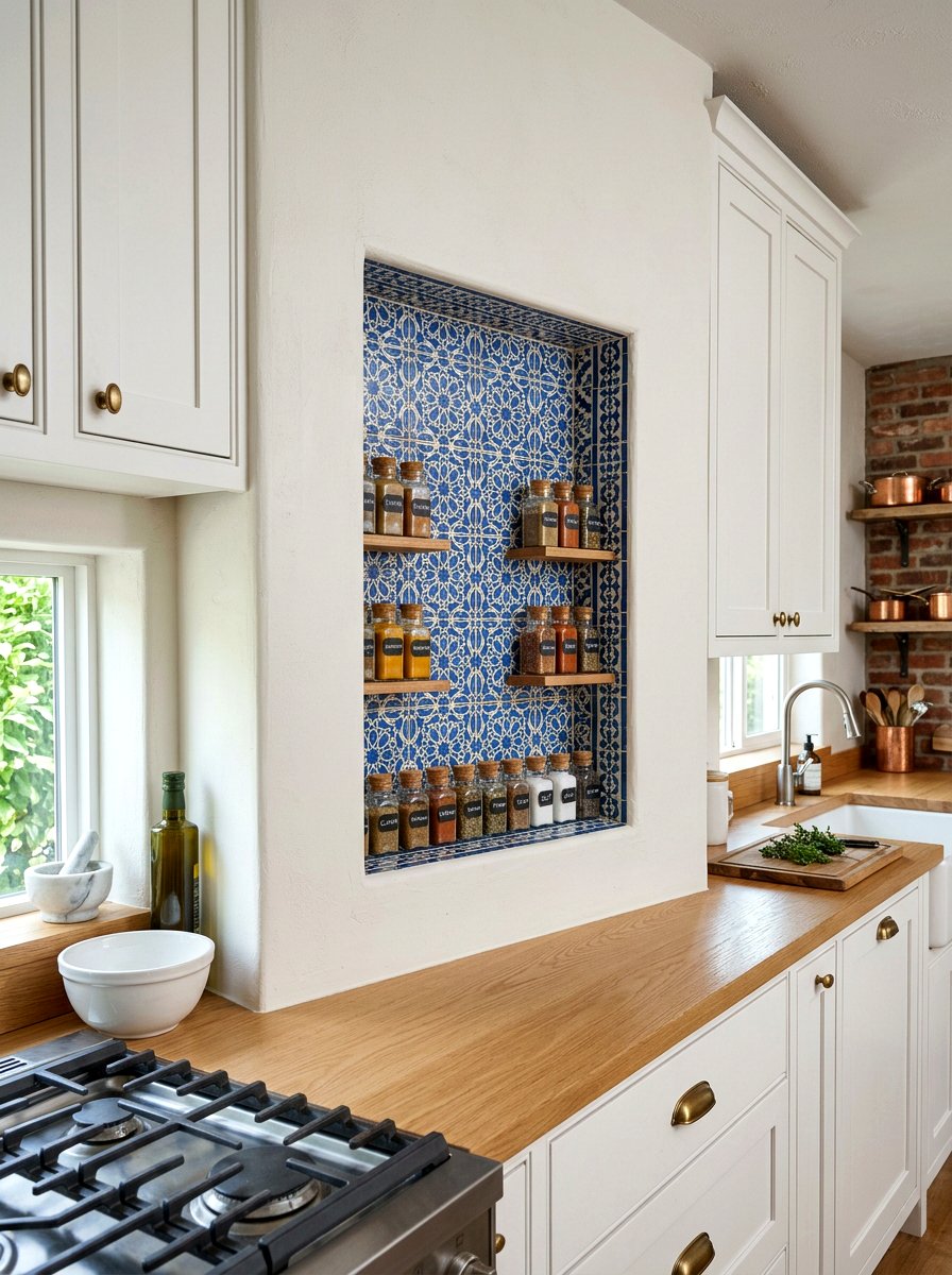 Built in recessed shelf - 30 tiny kitchen open shelf ideas