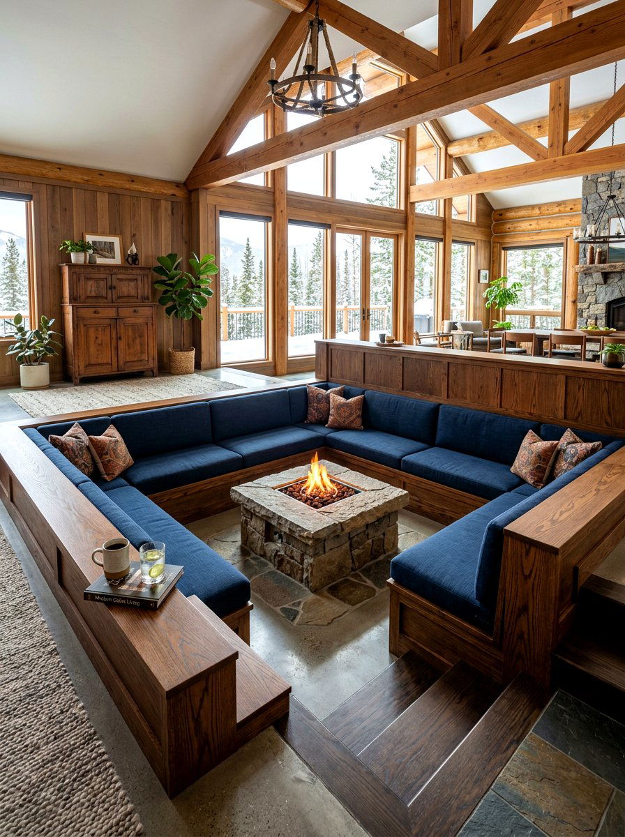 Built in seating for sunken living rooms - 30 split level living room ideas