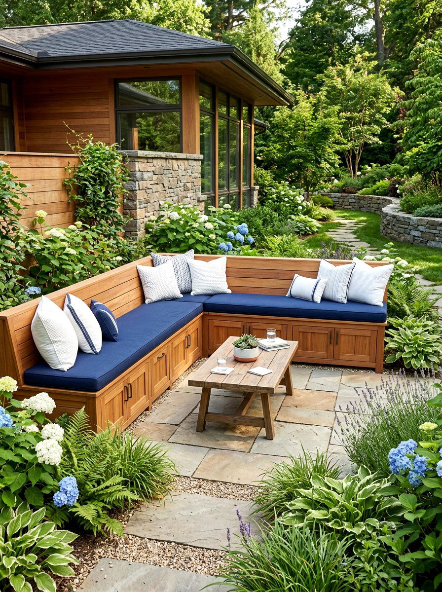 Built in seating storage - 30 outdoor blanket storage ideas