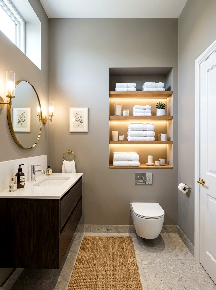 Built in shelving - 30 traditional powder room ideas