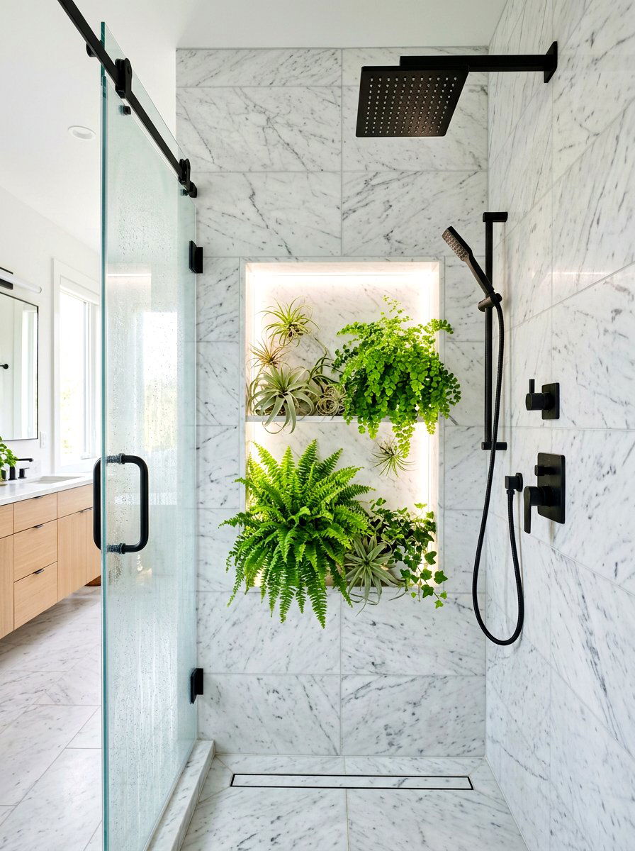 Built in shower niche plants - 30 bathroom plant shelf ideas