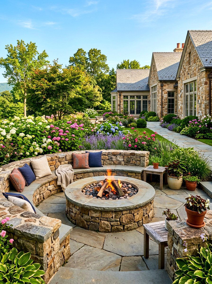 Built in stone fire pit - 30 patio fire pit ideas