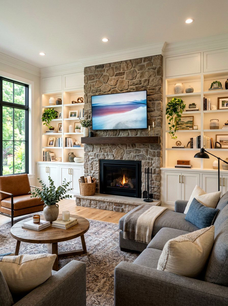 Built in stone fireplace - 30 stone fireplace ideas