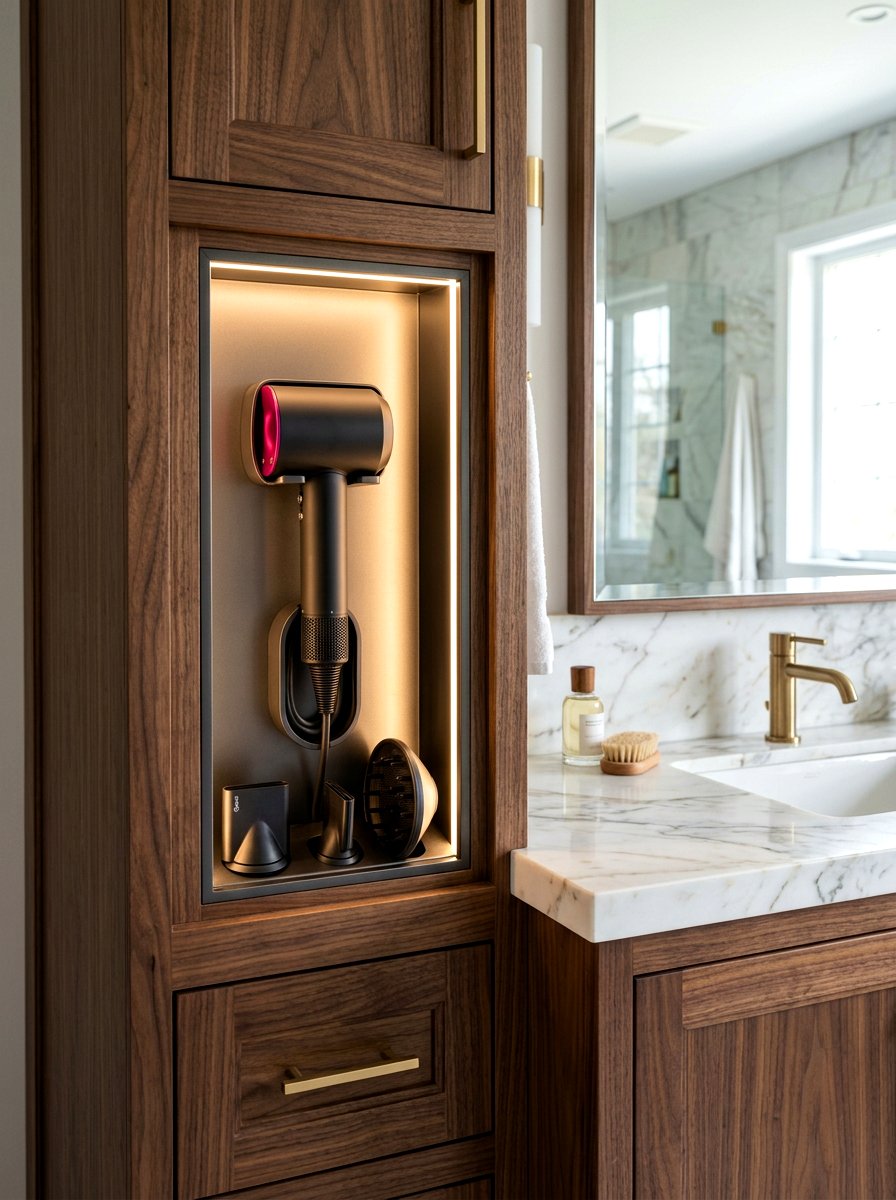 Built in vanity hair tool cubby - 30 hair tool storage ideas