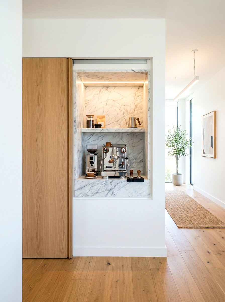 Built in wall niche coffee - 30 hidden coffee pantry ideas
