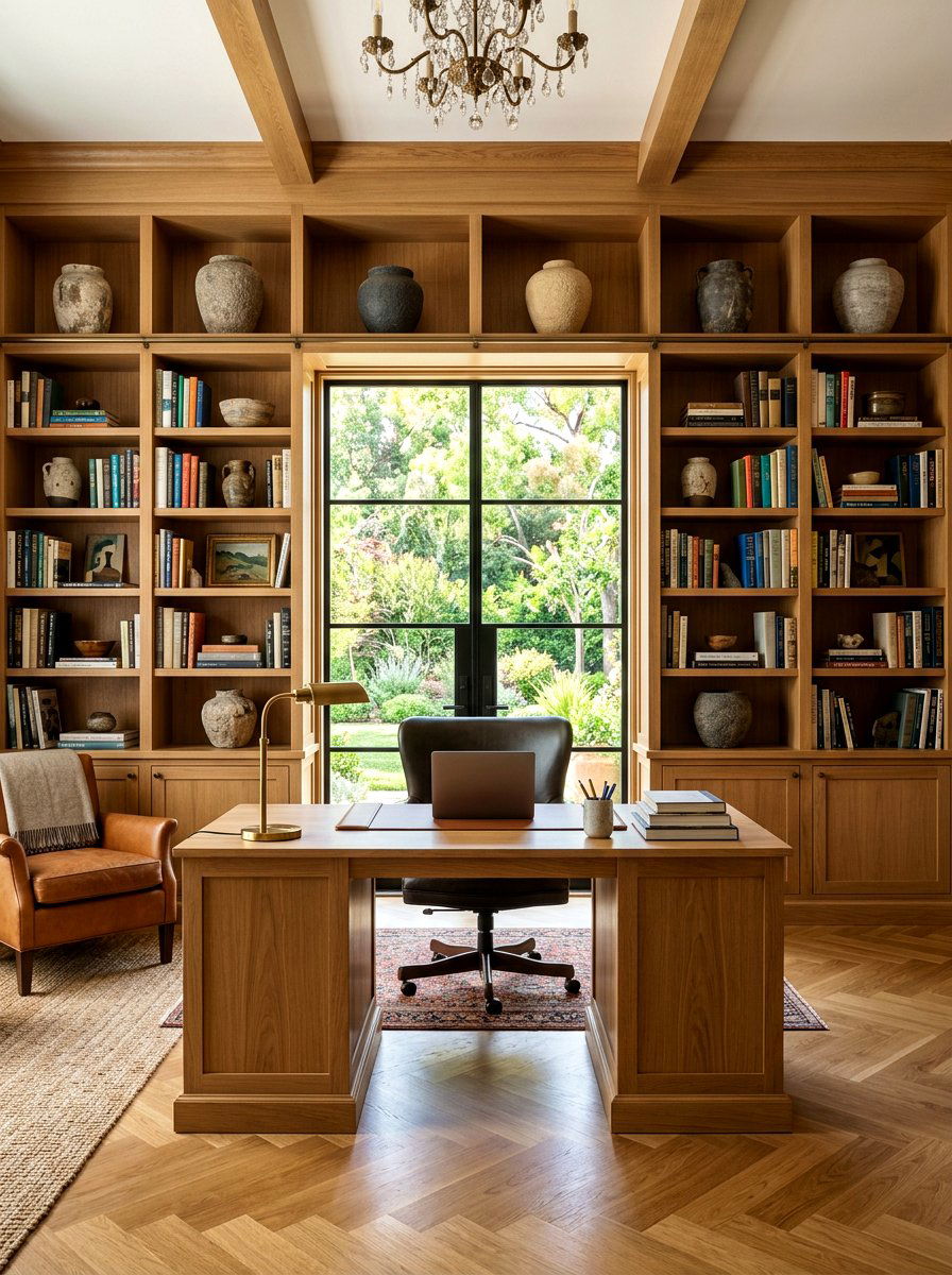 Built in wall shelving - 30 quiet luxury office ideas