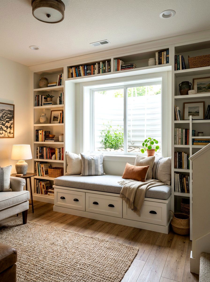 Built in window seat - 30 basement reading nook ideas