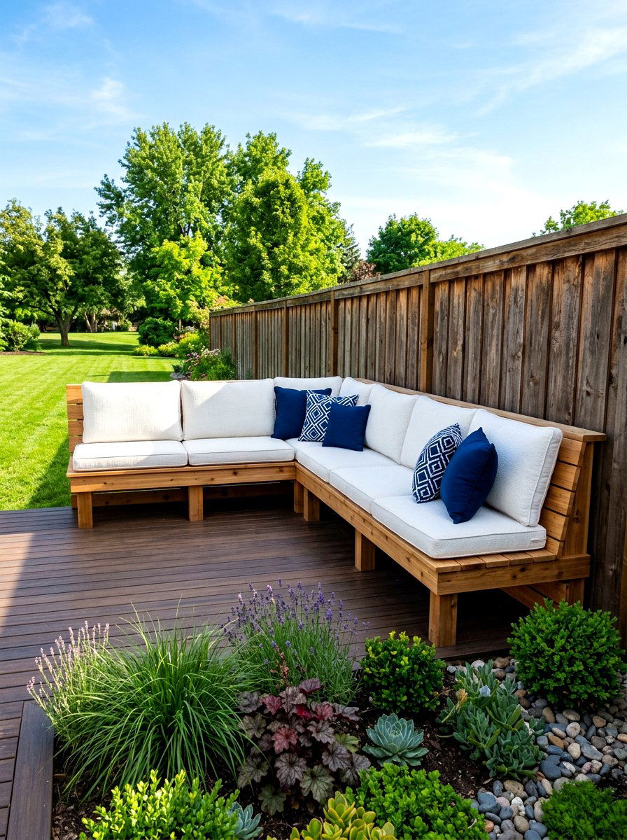 Built in wood bench - 30 backyard seating ideas