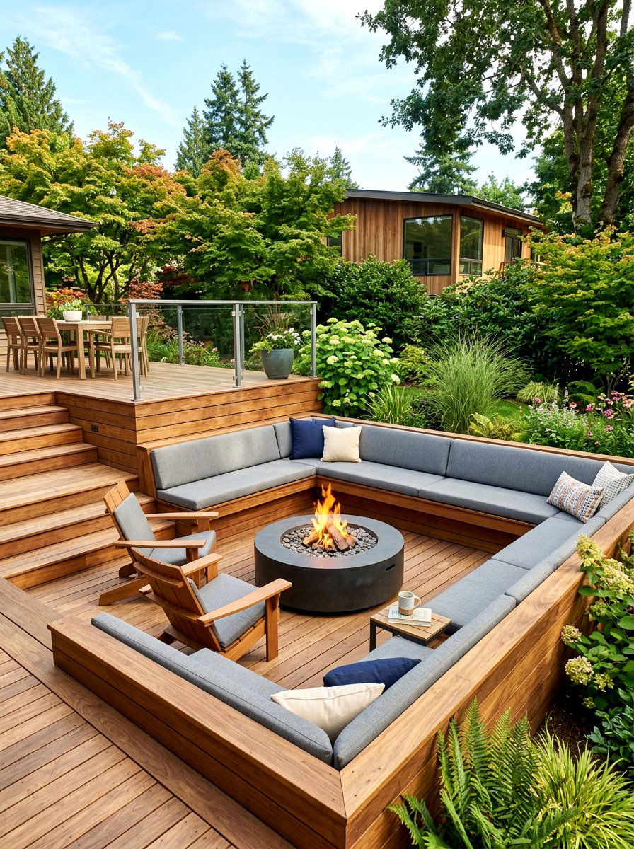 Built in wooden deck seating - 30 wooden patio furniture ideas