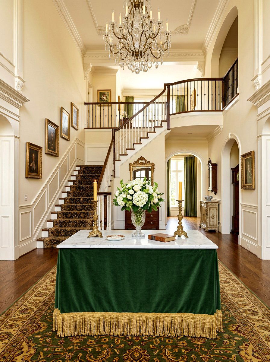 Bullion Fringe Entry Table - 30 skirted table ideas