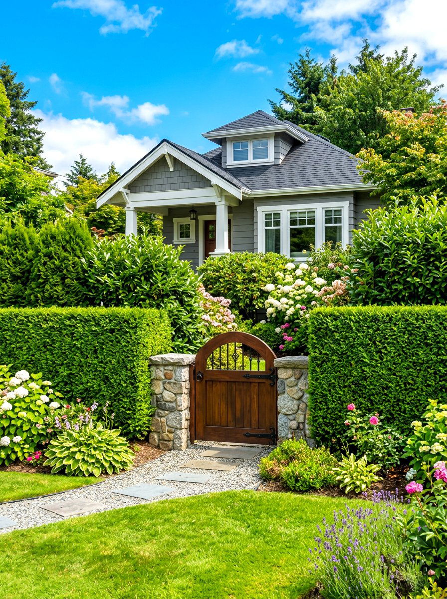 Bungalow Privacy Screen With Tall Shrubs - 30 bungalow front yard ideas