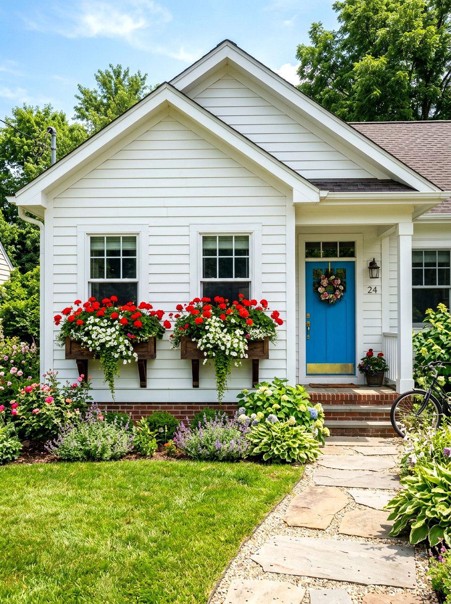 Bungalow Window Box Floral Display - 30 bungalow front yard ideas