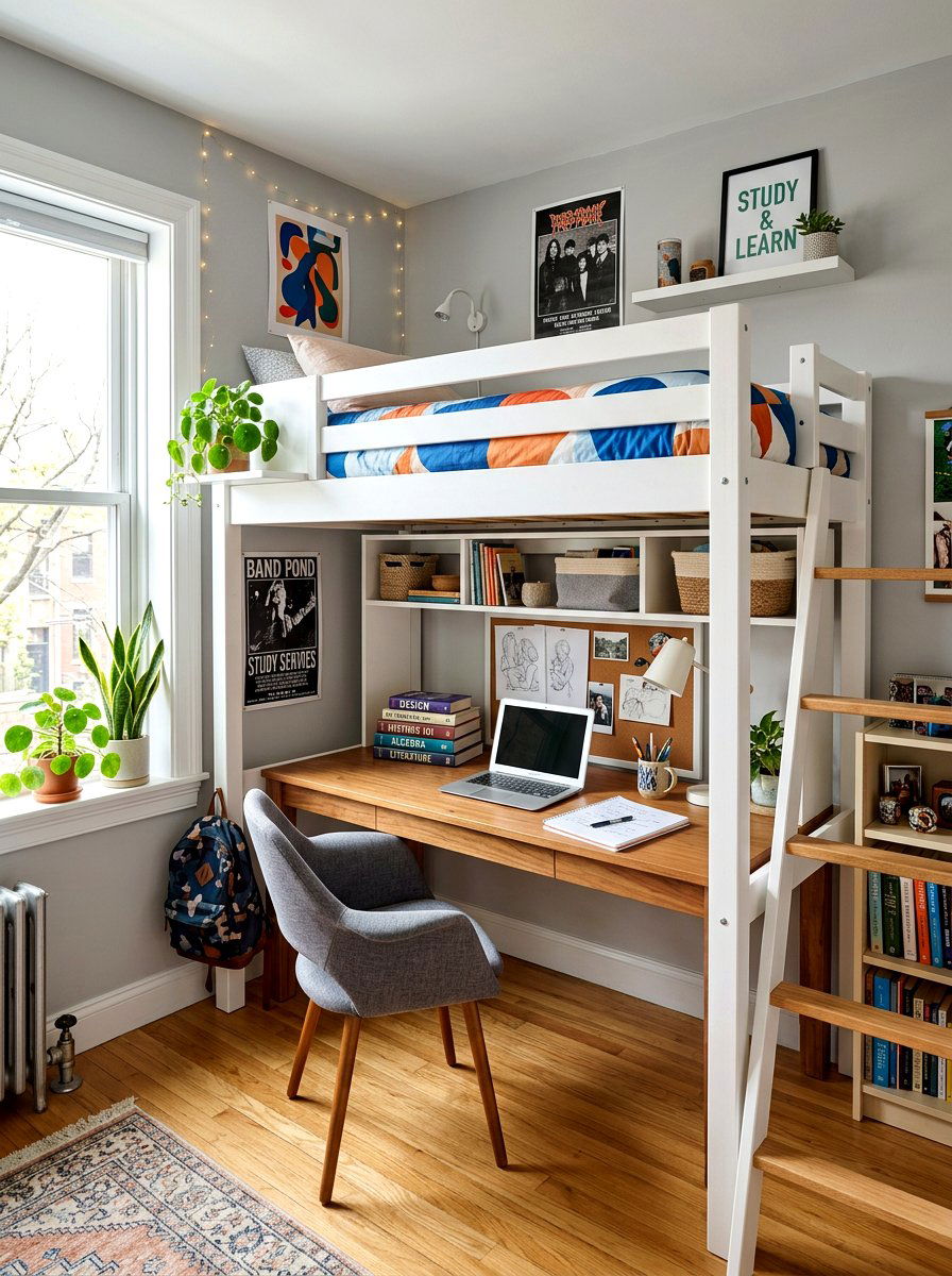Bunk Bed With Desk - 30 bunk room aesthetic ideas